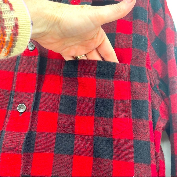 L.L. Bean Men’s Red & Black Plaid Flannel Shirt – Size Medium - Picture 3 of 10